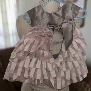 Isobella & Chloe Satin Gray Baby Dress with Bow Accent